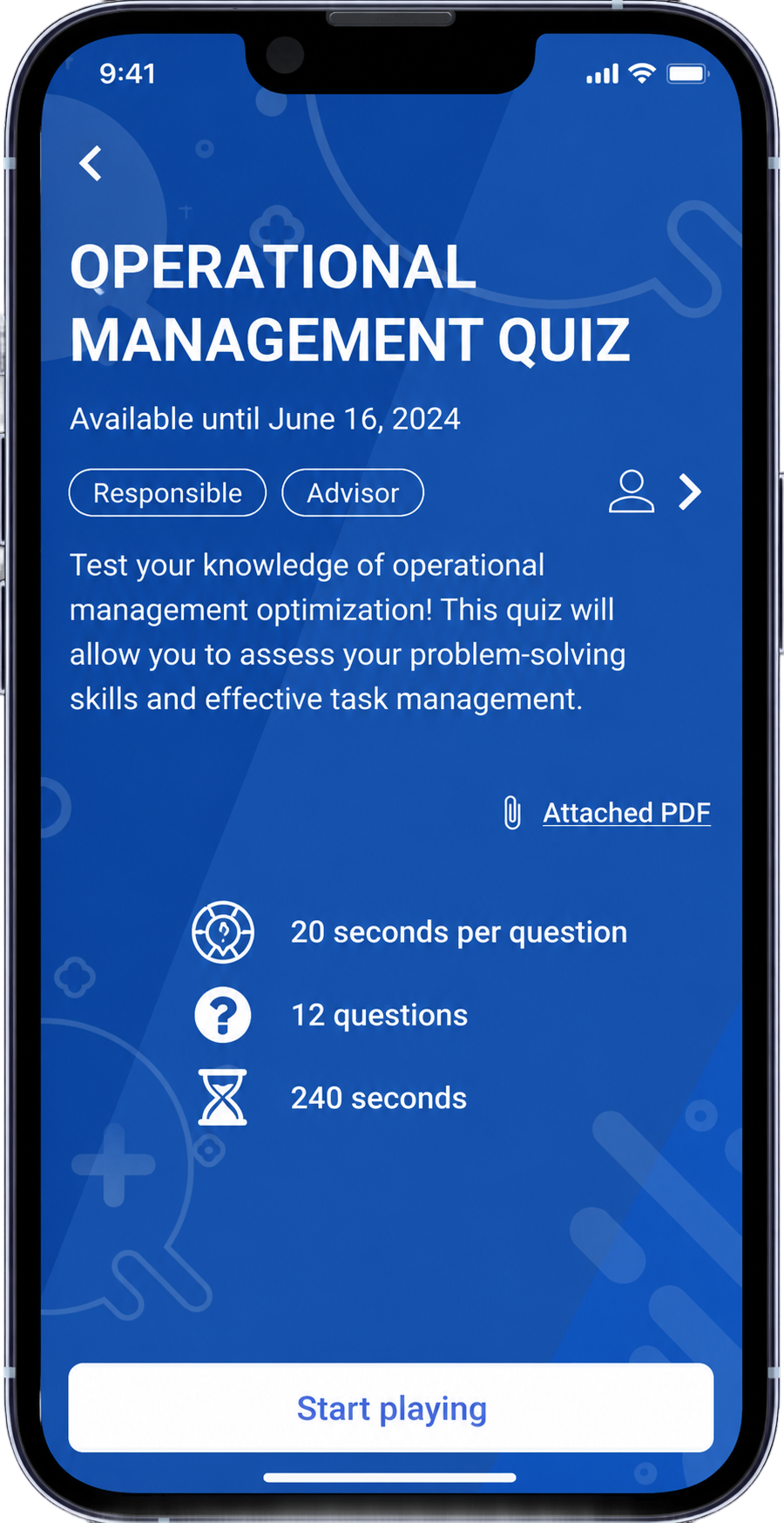 Training quiz on mobile